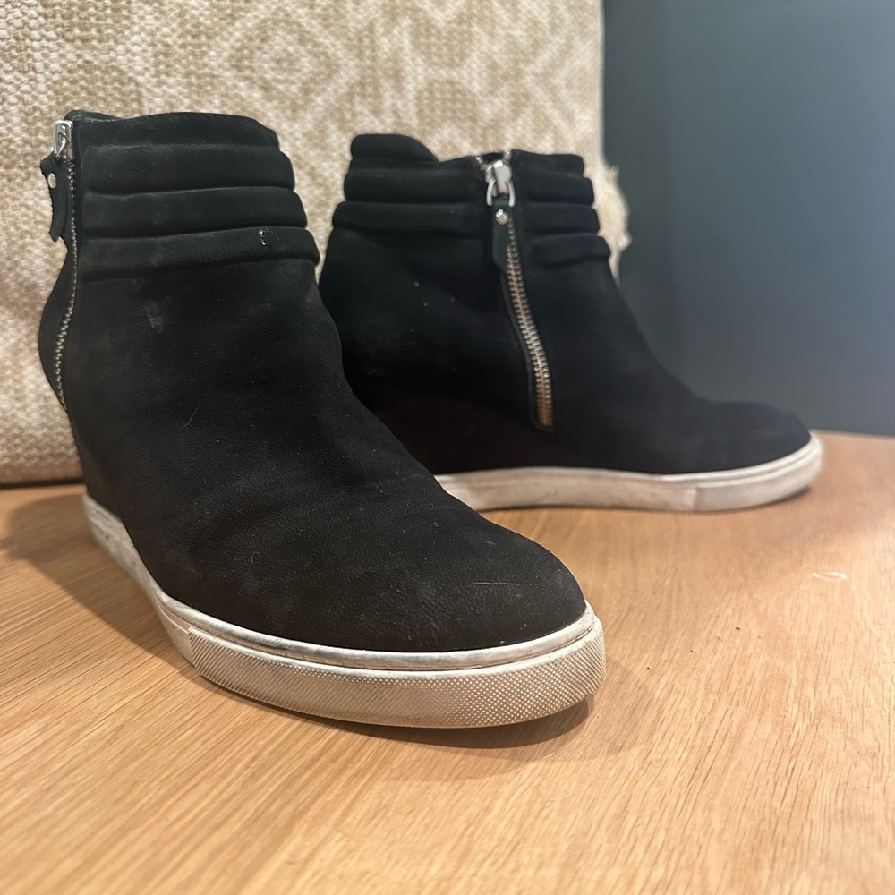 linea paolo wedge suede bootie frieda 8.5 black